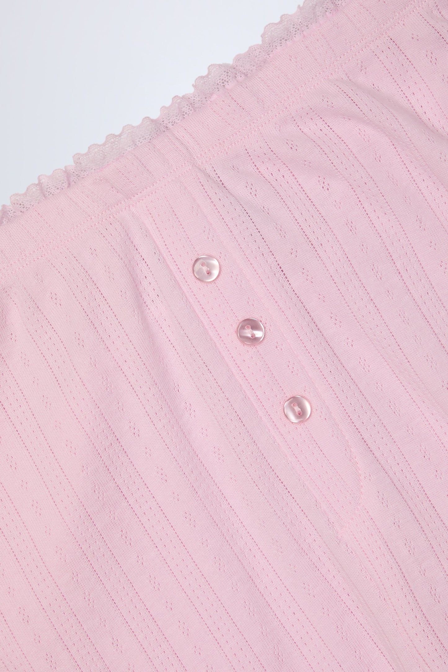 Pointelle Mid-Rise Straight-Leg Trousers in Baby Pink